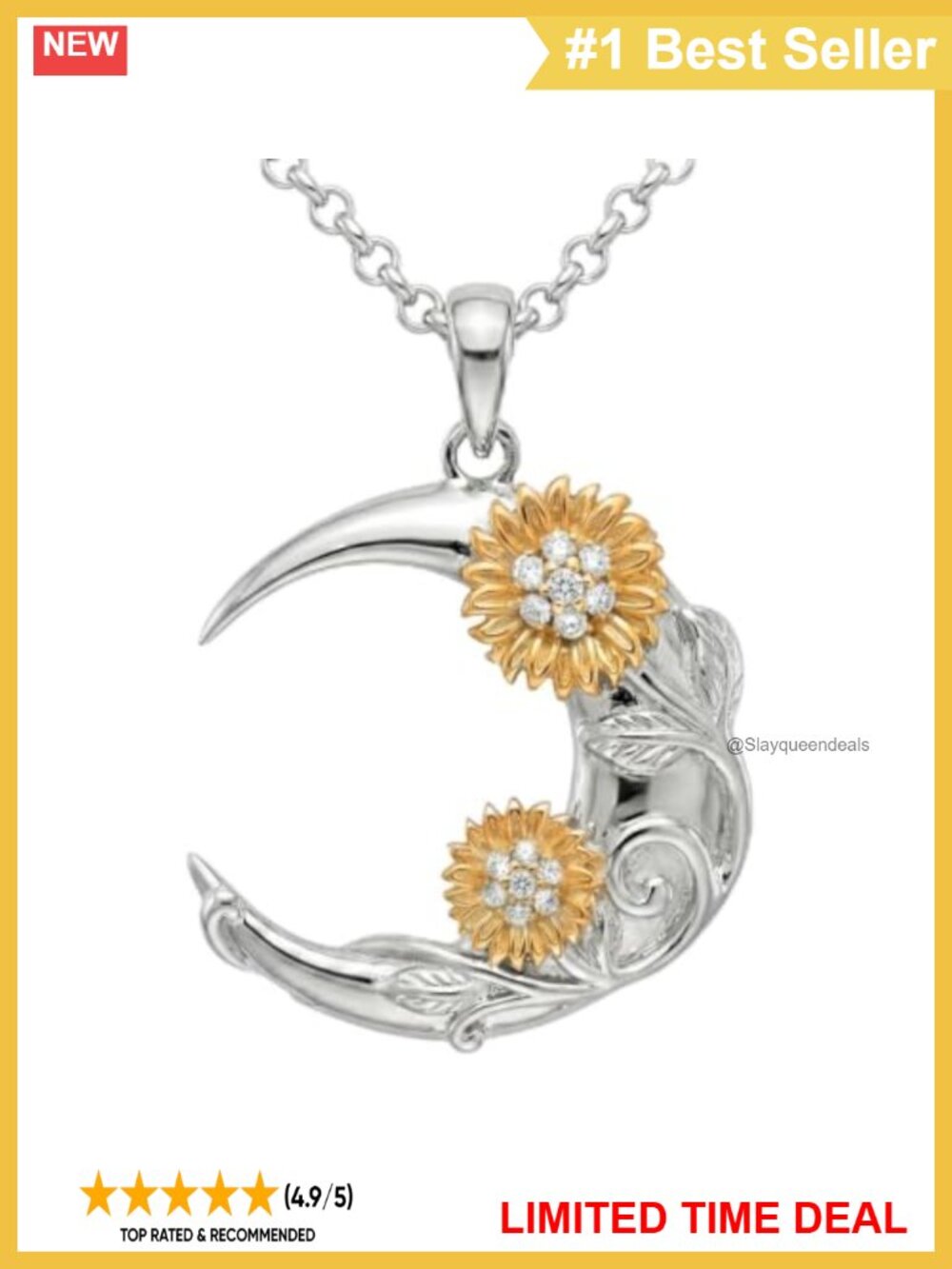 925 Sterling Silver Sunflower Moon Pendant Necklace Gift